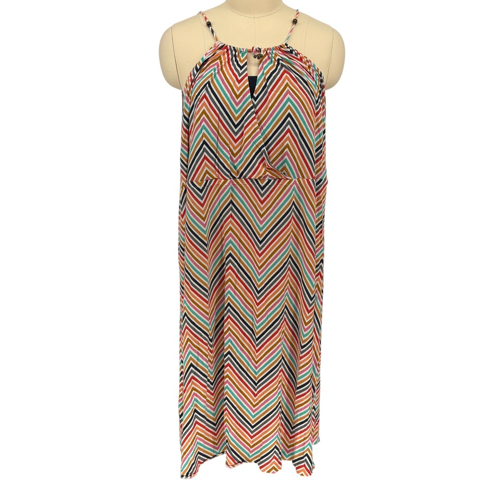 LYS Dress Multi Color Chevron Zigzag Halter Surplice Midi 3X